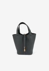 Picotin 18 in Gris Misty Clemence Leather with Permabrass Hardware