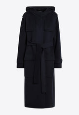 S Max Mara Rima Hooded Wool Coat with Belt Navy RIMAWO/R_MAXS-081