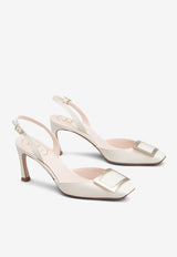 Roger Vivier Trompette 70 Patent Leather Slingback Pumps RVW40037740D1PC019 C019 Off-white