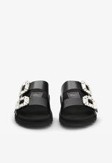 Roger Vivier Slidy Viv' Crystal Buckle Leather Mules RVW45818820BSSB999 B999 Black