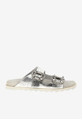 Roger Vivier Slidy Viv' Metallic Leather Slides Silver RVW45818820T0H9999 9999