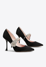 Roger Vivier Efflorescence 100 Mary-Jane Satin Pumps Black RVW53836020RS0B999 B999