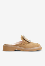 Roger Vivier Viv' Rangers Suede Flat Mules Brown RVW54840970HR0S812 S812