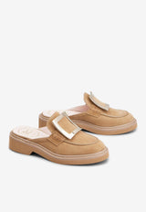 Roger Vivier Viv' Rangers Suede Flat Mules Brown RVW54840970HR0S812 S812