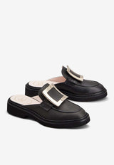 Roger Vivier Viv' Rangers Calf Leather Flat Mules Black RVW54840970N6MB999 B999