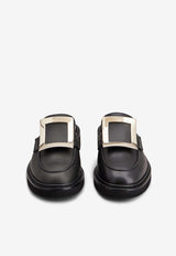 Roger Vivier Viv' Rangers Calf Leather Flat Mules Black RVW54840970N6MB999 B999