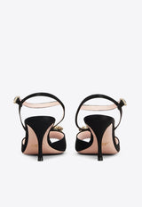 Roger Vivier 65 Flower Strass Diamond Buckle Satin Sandals Black RVW60730280RS0B999 NERO