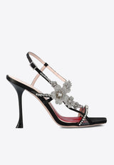 Roger Vivier 100 Bouquet Flower Satin Sandals Black RVW62236160SMI4551 4551
