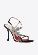 Roger Vivier 100 Bouquet Flower Satin Sandals Black RVW62236160SMI4551 4551