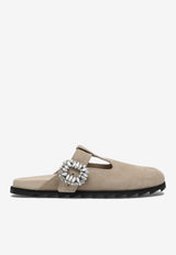Roger Vivier Slidy Viv' Crystal-Embellished Suede Mules Beige RVW62542100J9E/S_ROGVI-C603