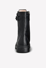 Roger Vivier Walky Viv' Strass Buckle Lace-Up Boots in Leather Black RVW62832370Q7PB999 B999