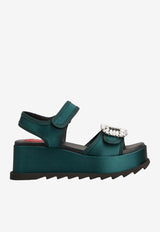 Roger Vivier Slidy Viv' 65 Satin Wedge Sandals Green RVW77544510RS0 V801