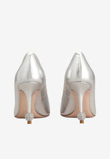 Roger Vivier 85 Jewel Heel Pumps in Metallic Leather Silver RVW78943010KAC B200