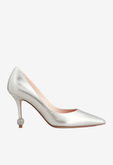 Roger Vivier 85 Jewel Heel Pumps in Metallic Leather Silver RVW78943010KAC B200