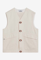 Stone Island Buttoned V-neck Vest White S15G100012S00T1/R_STONE-V0093