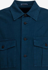 Auralee Logo-Embroidered Buttoned Shirt A25SS03FDDYED NAVY_8956b7cc-d5f3-473b-8f3e-b80f0df86af9