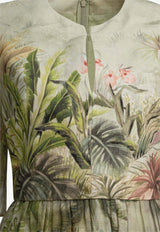 Elie Saab Safari Print Linen and Silk Midi Dress Green D0637PS25LI003OASIS_81084