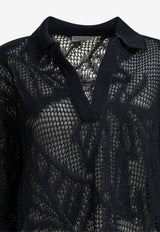 Brunello Cucinelli Perforated Knit Polo T-shirt Navy MDT771005C4224_46d8d816-3670-44e9-a814-2cfa603a84be