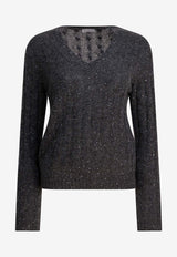 Brunello Cucinelli V-neck Sequined Sweater Gray MPG731302C3595_f16facab-403c-4d86-923e-afda1b87da34