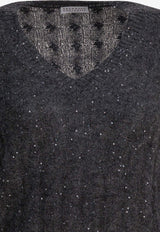 Brunello Cucinelli V-neck Sequined Sweater Gray MPG731302C3595_f16facab-403c-4d86-923e-afda1b87da34