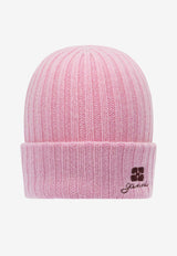 GANNI Logo Ribbed Beanie Pink B302010304T_12e2d921-997d-408f-9a74-06d9cf97fabf