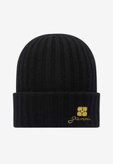 GANNI Logo Ribbed Beanie Black B3020103099_23b05e6e-c7af-4a8e-84eb-348c14d4b7b1