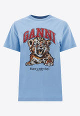 GANNI Logo-Printed Crewneck T-shirt Blue
