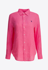 Polo Ralph Lauren Logo Embroidered Linen Shirt Fuchsia 211970730504PINK_5a57ef58-697a-46d1-a020-f9b97d95f92d
