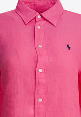 Polo Ralph Lauren Logo Embroidered Linen Shirt Fuchsia 211970730504PINK_5a57ef58-697a-46d1-a020-f9b97d95f92d