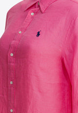 Polo Ralph Lauren Logo Embroidered Linen Shirt Fuchsia 211970730504PINK_5a57ef58-697a-46d1-a020-f9b97d95f92d