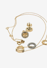 Tory Burch Icon Crystal Paved Necklace and Earrings Set Gold 177663783_81bc6650-bee8-418e-a137-de7a28a4f817