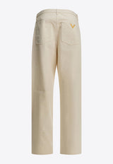 Valentino Straight-Leg Pants with Metal V Cream 8V3DE05CB9WA03_b950efee-5b4b-46ac-a6c0-af1aabedd12a