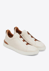Zegna Leather Triple Stitch Sneakers White