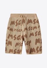 MSGM Kids Boys Logo Jacquard Knit Shorts Beige S5MSJBBE003_BEIGE MULT