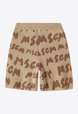 MSGM Kids Boys Logo Jacquard Knit Shorts Beige S5MSJBBE003_BEIGE MULT