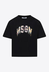 MSGM Kids Girls Floral Logo Beaded T-shirt Black S5MSJGTH105_BLACK