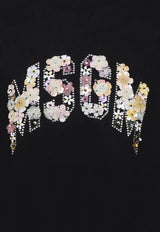 MSGM Kids Girls Floral Logo Beaded T-shirt Black S5MSJGTH105_BLACK