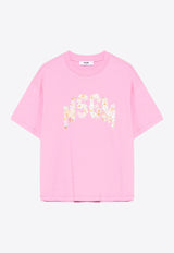MSGM Kids Girls Floral Logo Beaded T-shirt Pink S5MSJGTH105_PINK