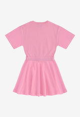 Barrow Kids Girls Teddy Bear Print Dress Pink S6BKJGDR024_PINK