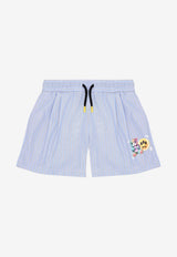 Barrow Kids Girls Teddy Striped Shorts Light Blue S6BKJGSH120_BLUE MULTI