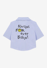 Barrow Kids Girls Teddy Stripe Poplin Shirt Light Blue S6BKJGSI119_MULTI COLO