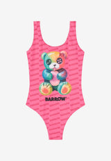 Barrow Kids Girls Teddy Bear Logo One-Piece Swimsuit Fuchsia S6BKJGSM236_FUCHSIA