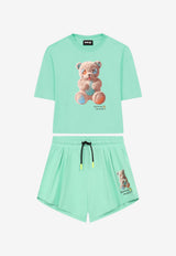 Barrow Kids Girls Teddy Bear Print T-shirt and Shorts Set Mint S6BKJGTR033_MINT