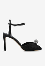 Jimmy Choo Sacora 85 Glittered Sandals with Crystal Sphere Black SACORA 85 EDK BLACK/CRYSTAL