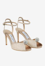 Jimmy Choo Sacora 85 Glittered Sandals with Crystal Sphere Gold SACORA 85 EDK LIGHT SOFT GOLD/CRYSTAL