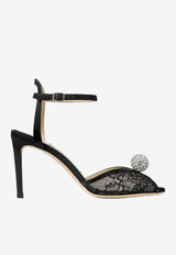 Jimmy Choo Sacora 85 Lace Sandals with Crystal-Embellished Sphere Black SACORA 85 FNB BLACK/CRYSTAL