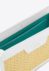 Aquazzura Summer Pouch Bag in Leather and Raffia SMRPOCP0-WRFNTW NATURAL/WHITE