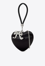 Self-Portrait Crystal Bow Heart Satin Clutch SS25-307B-B_BLACK
