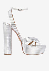 Aquazzura Sundance 140 Metallic Leather Platform Sandals Silver SUDHIGS0-LAMCCC SILVER