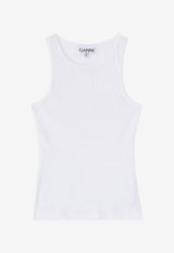 GANNI Ribbed Logo Tank Top White T3897_WHITE